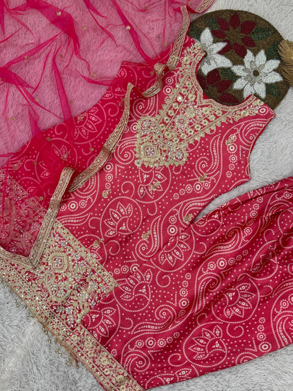 Designer Chinon Silk Embroidered Dhoti Set with Dupatta | Ready-to-Wear Collection