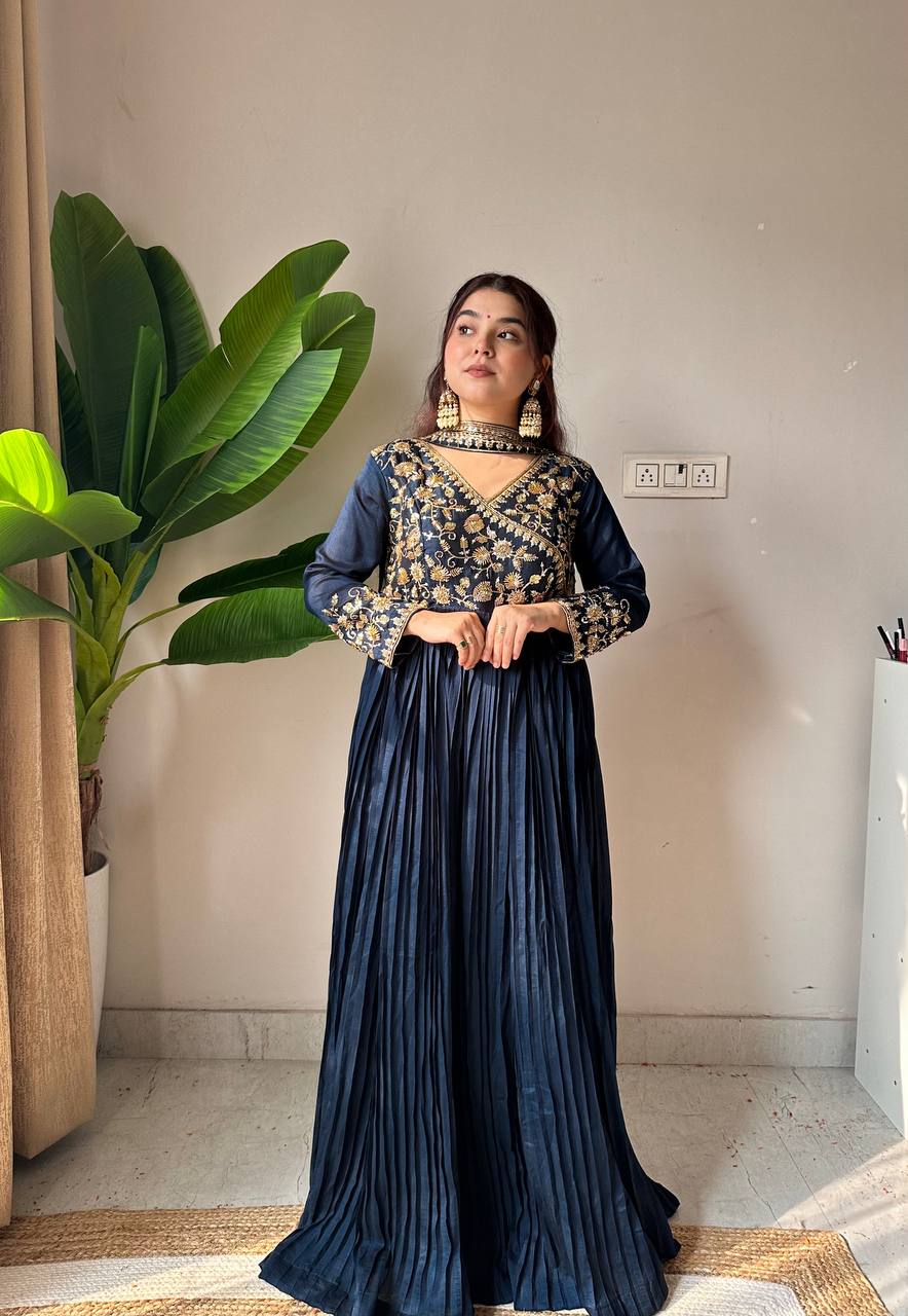Gulnaar – Blooming Vichitra Embroidered Kurti Set with Dupatta | Premium Party & Festive Wear