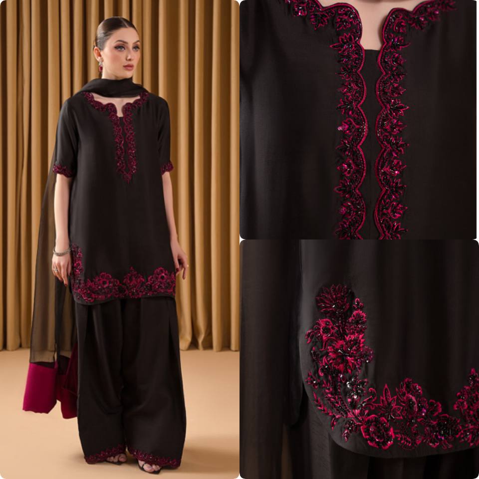 Natural Crepe Top with Farshi Plazzo & Organza Dupatta Set