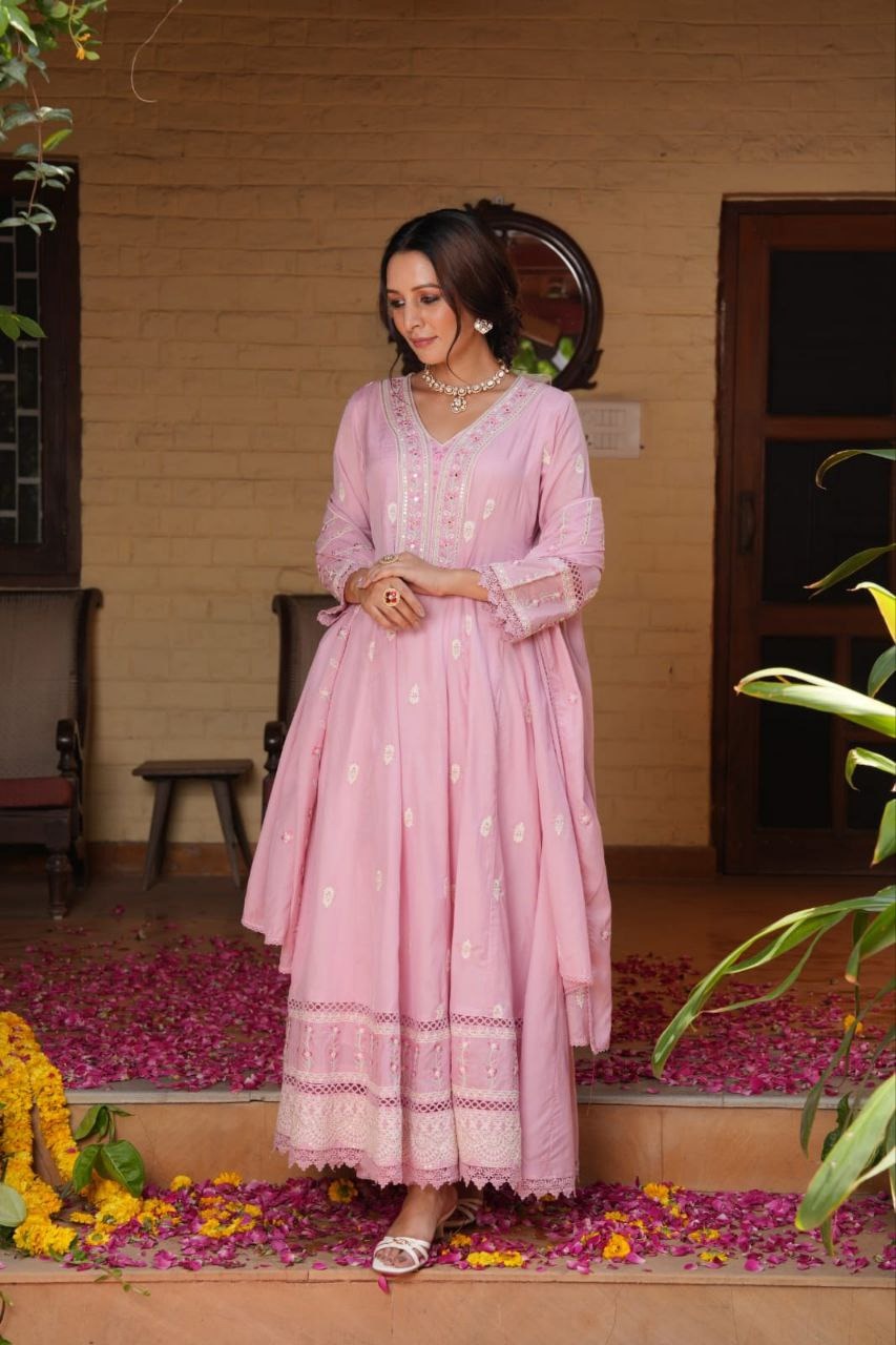 Mul Chanderi Cotton Kurta Plazo Set with Handwork Dupatta