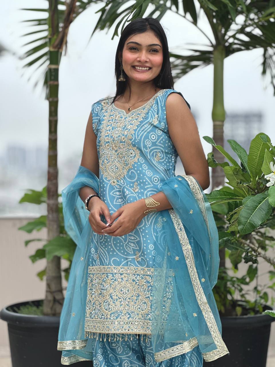 Designer Chinon Silk Embroidered Dhoti Set with Dupatta | Ready-to-Wear Collection