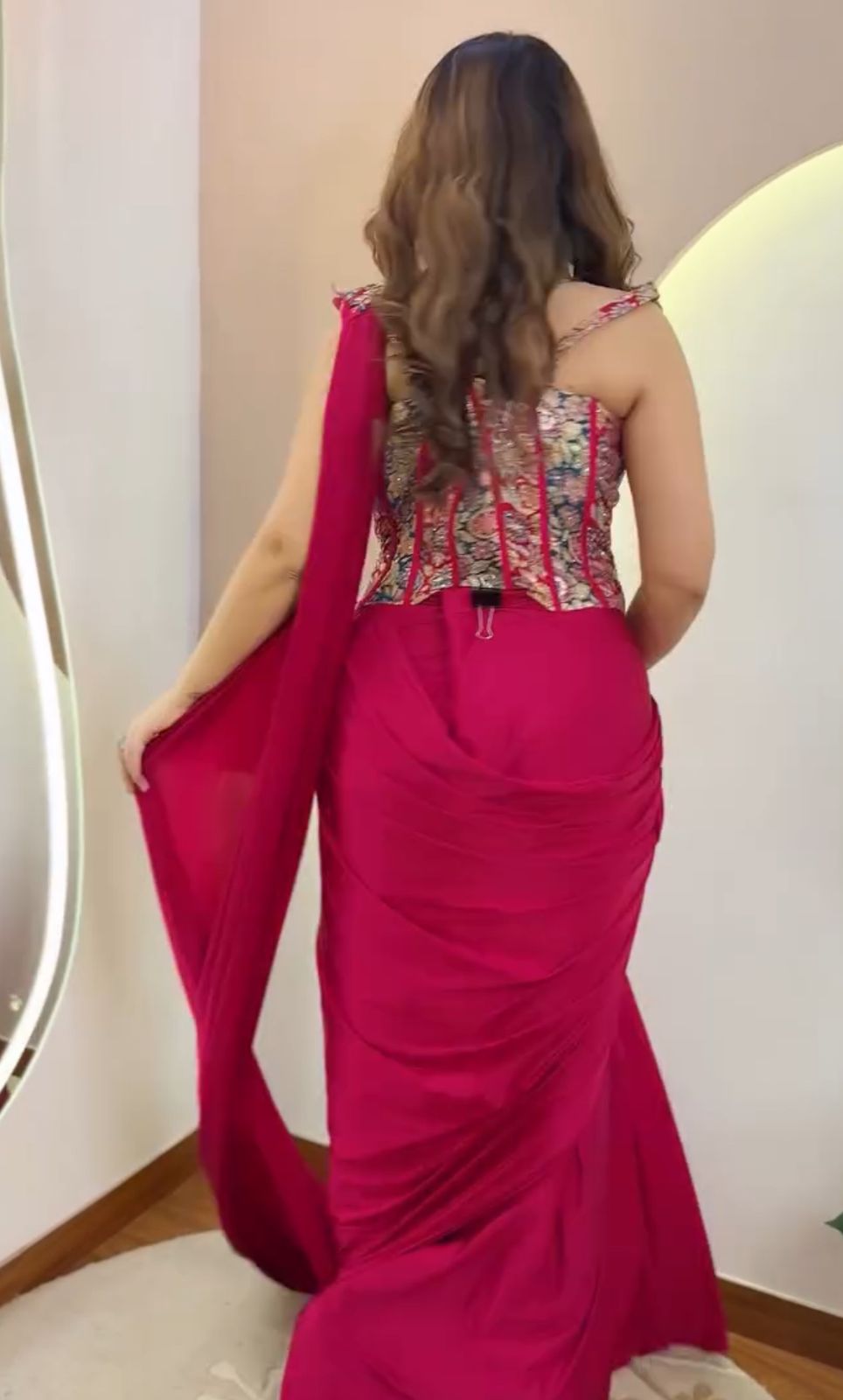 Heavy Crepe Embroidery Sequence Work Ready-to-Wear Saree with Fully Stitched Blouse(HB-213_1099)