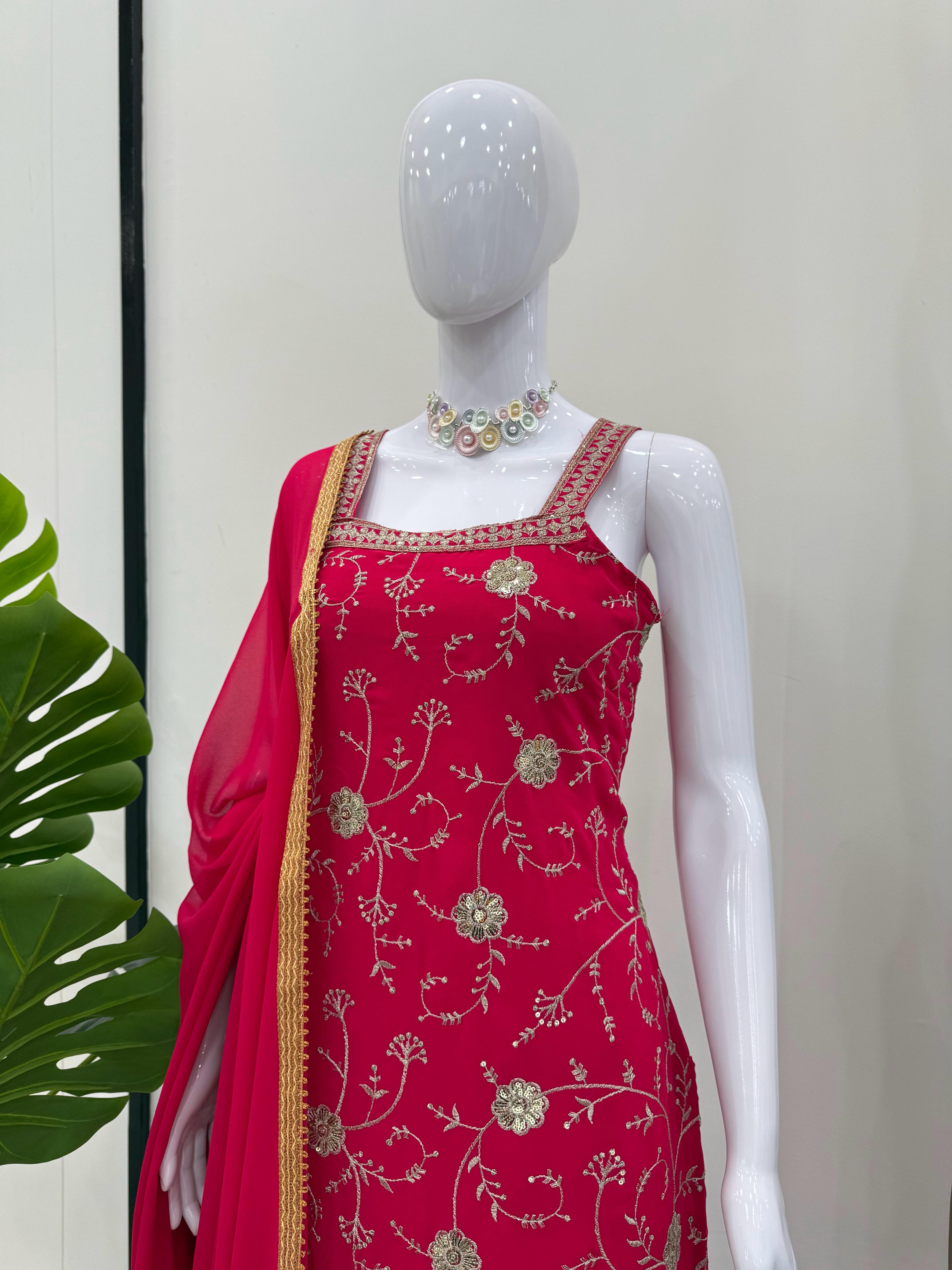 Faux Georgette Embroidered Sharara Set with Lace Dupatta ssvf_5855-799