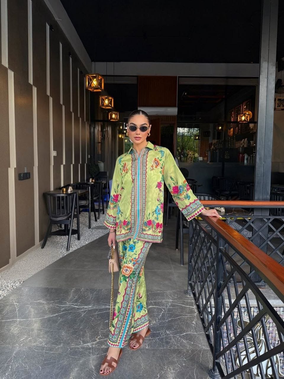 Printed Crepe Cord Set for Women YD_040_599
