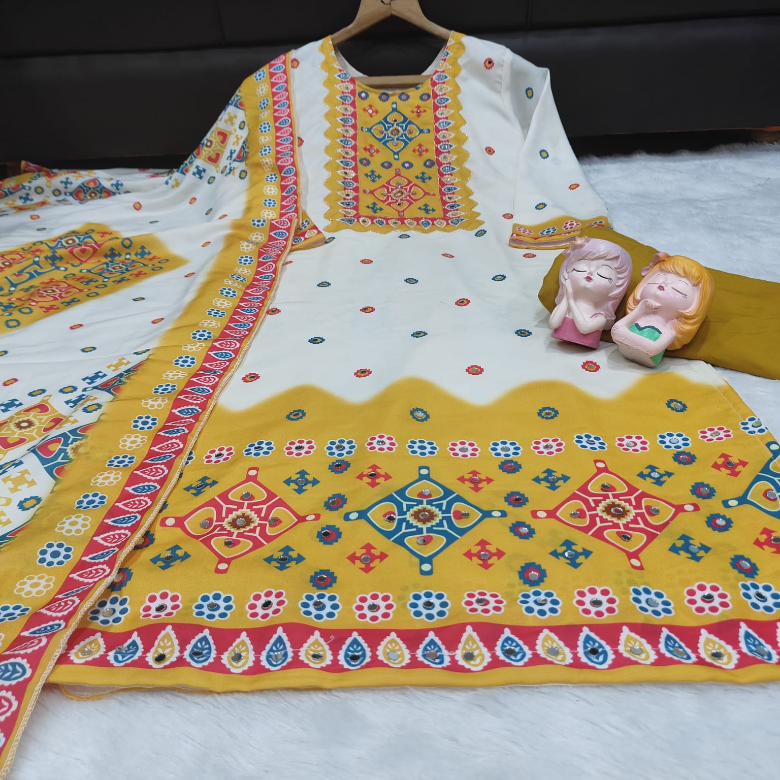 Premium Maslin Embroidered Suit Set with Original Mirror Work & Dupatta | Festive Ethnic Wear for Women.ssf1050