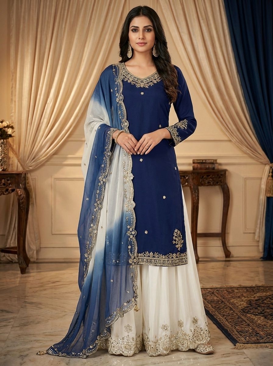French Crepe Embroidered Kurti Set with Organza Dupatta ssvf_jL1041.1299