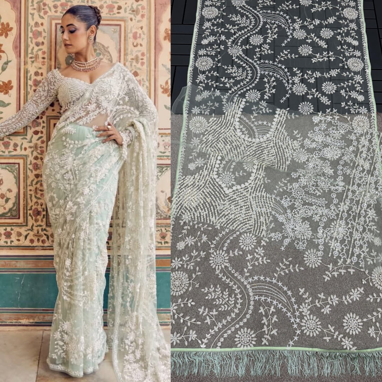 Mono Net Heavy Sequins Embroidery Saree_999SS