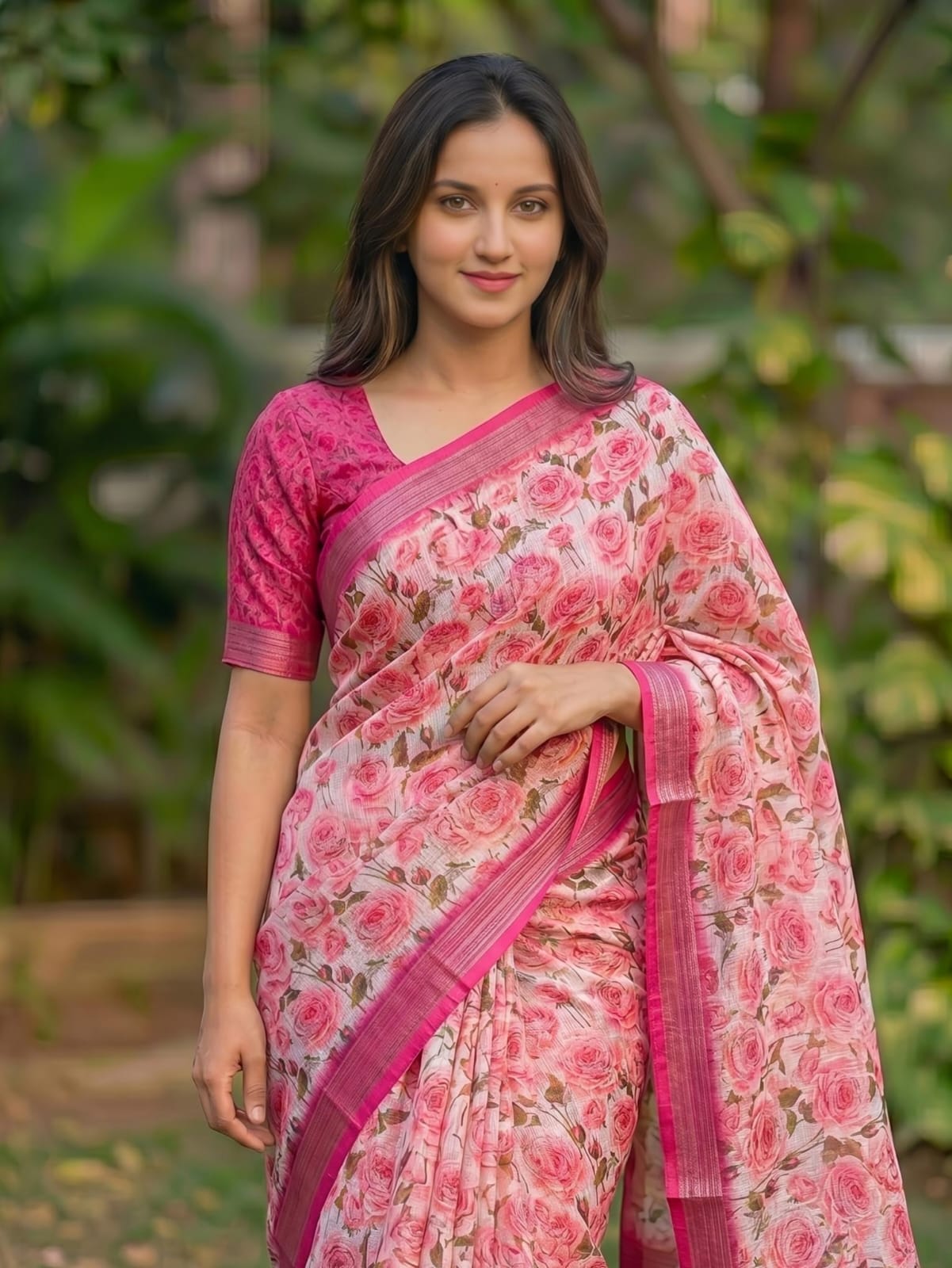 Linen Saree with Silver Jari Border – MG357.560SS