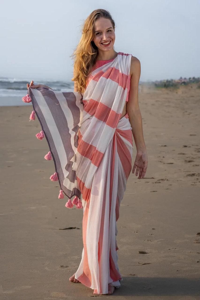 Linen Digital Print Saree with Fumka Border – MG583_560SS