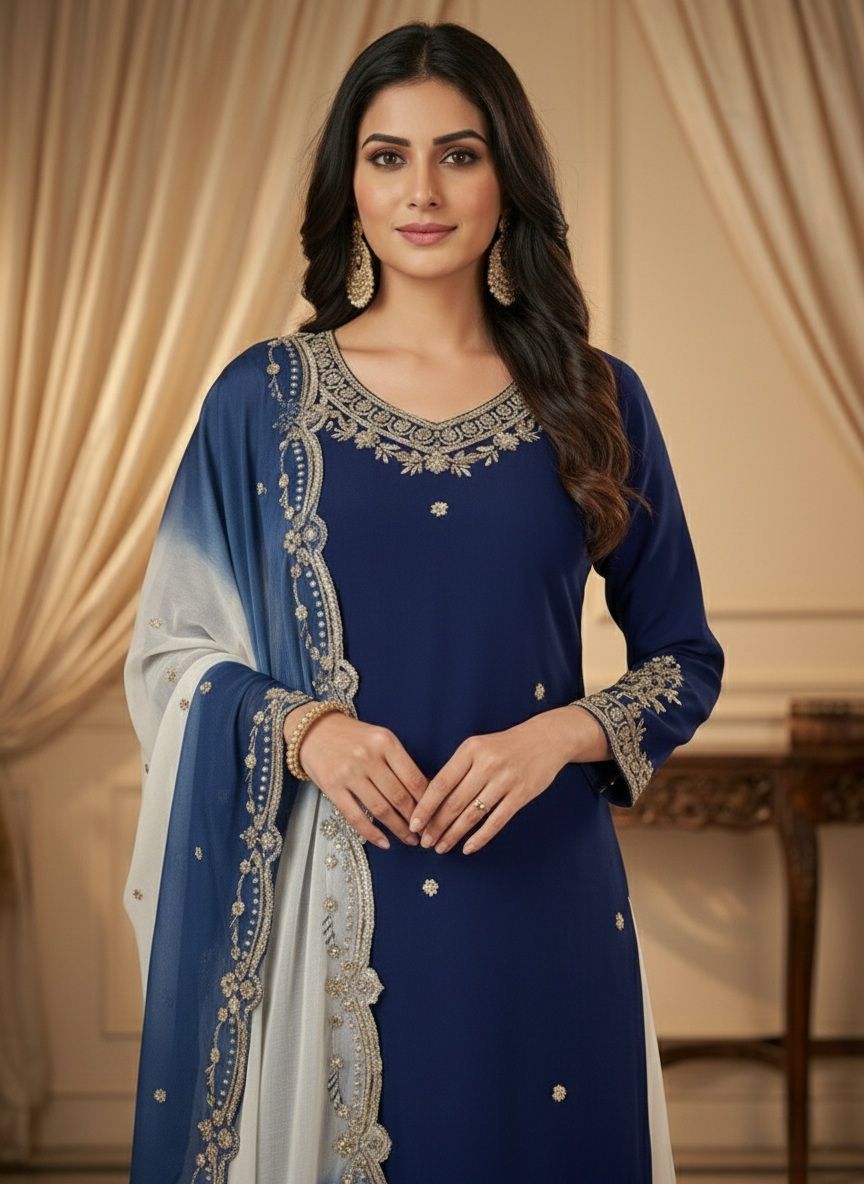 French Crepe Embroidered Kurti Set with Organza Dupatta ssvf_jL1041.1299
