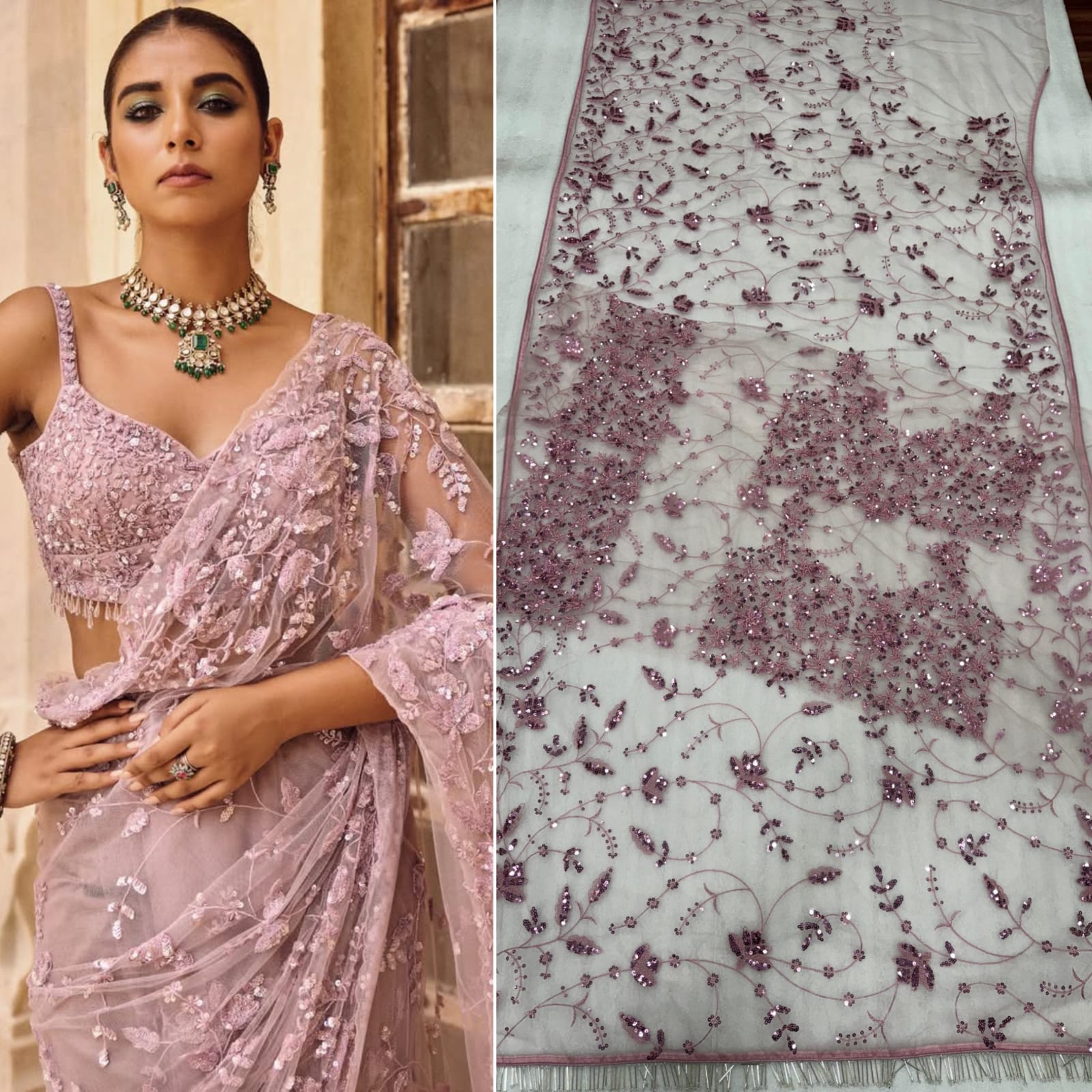 Mono Net Heavy Sequins Embroidery Saree_999SS