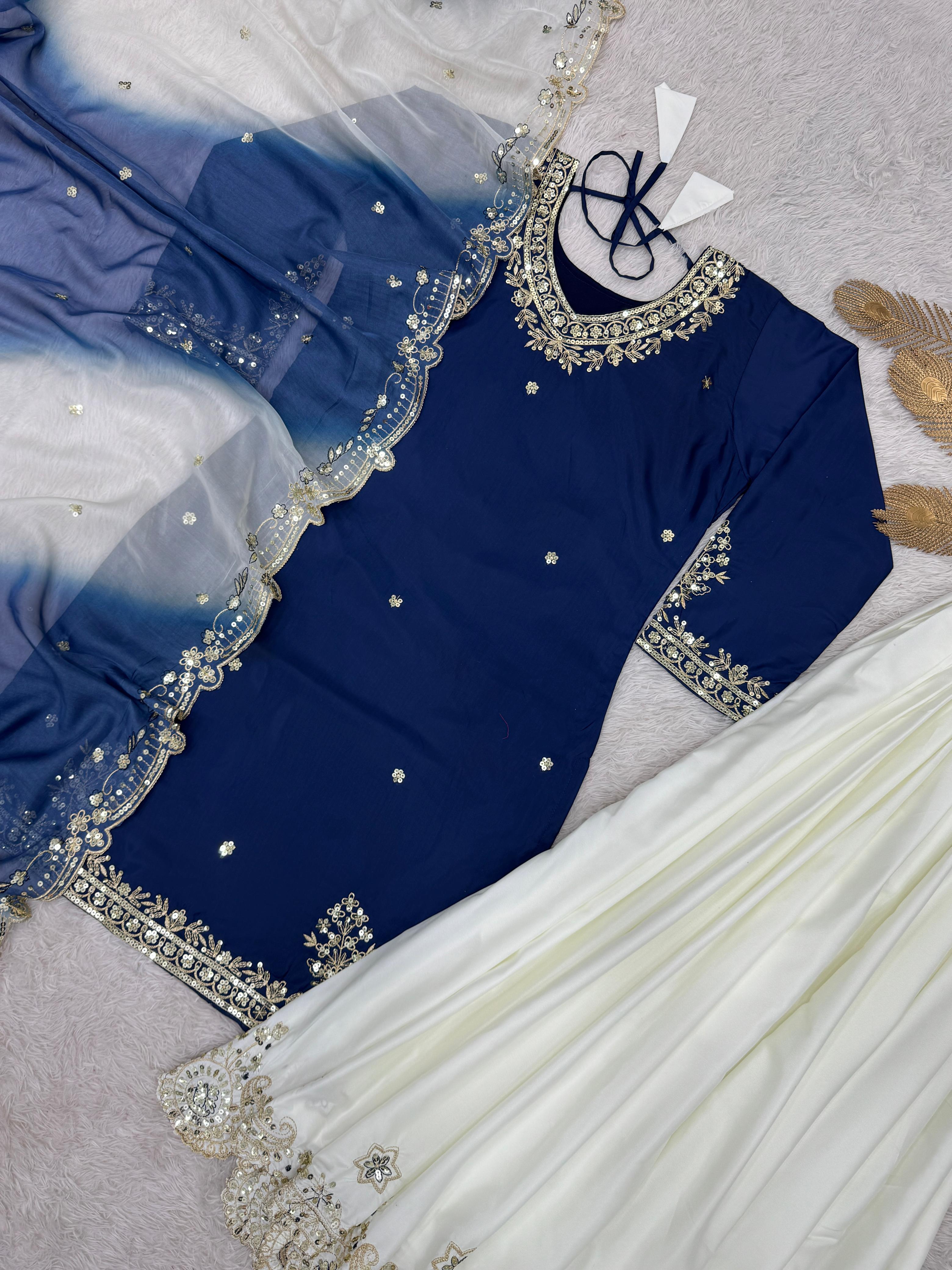 French Crepe Embroidered Kurti Set with Organza Dupatta ssvf_jL1041.1299