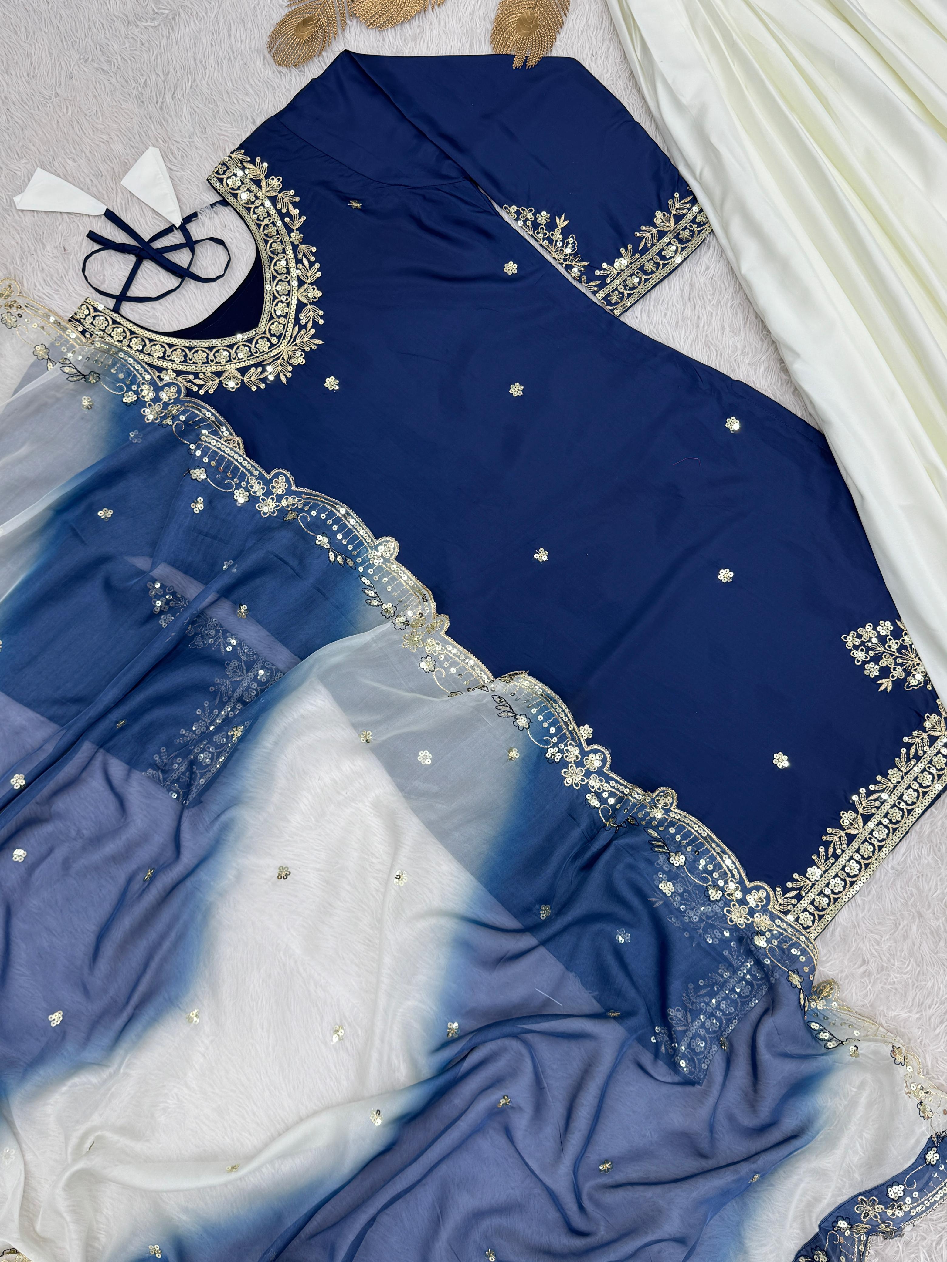 French Crepe Embroidered Kurti Set with Organza Dupatta ssvf_jL1041.1299