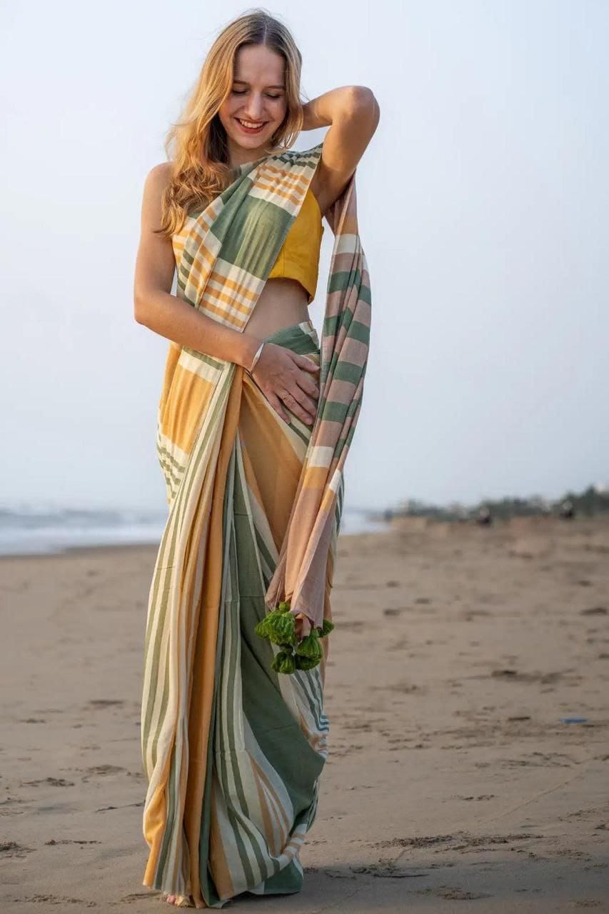 Linen Digital Print Saree with Fumka Border – MG583_560SS