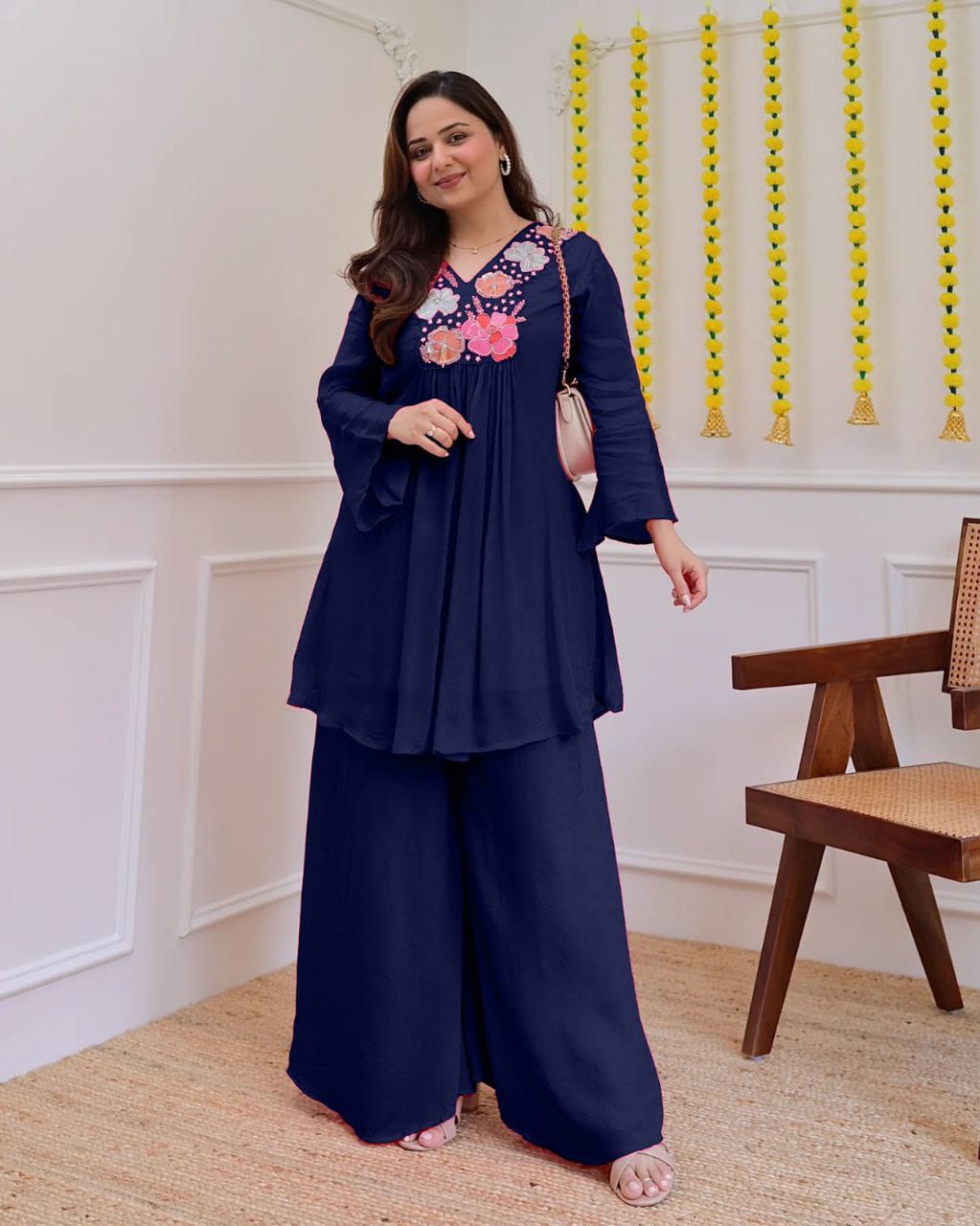 Elegant Festive Georgette Co-Ord Set for Women with Embroidery Work – Party & Daily Wear_ssvf (M to 3XL)