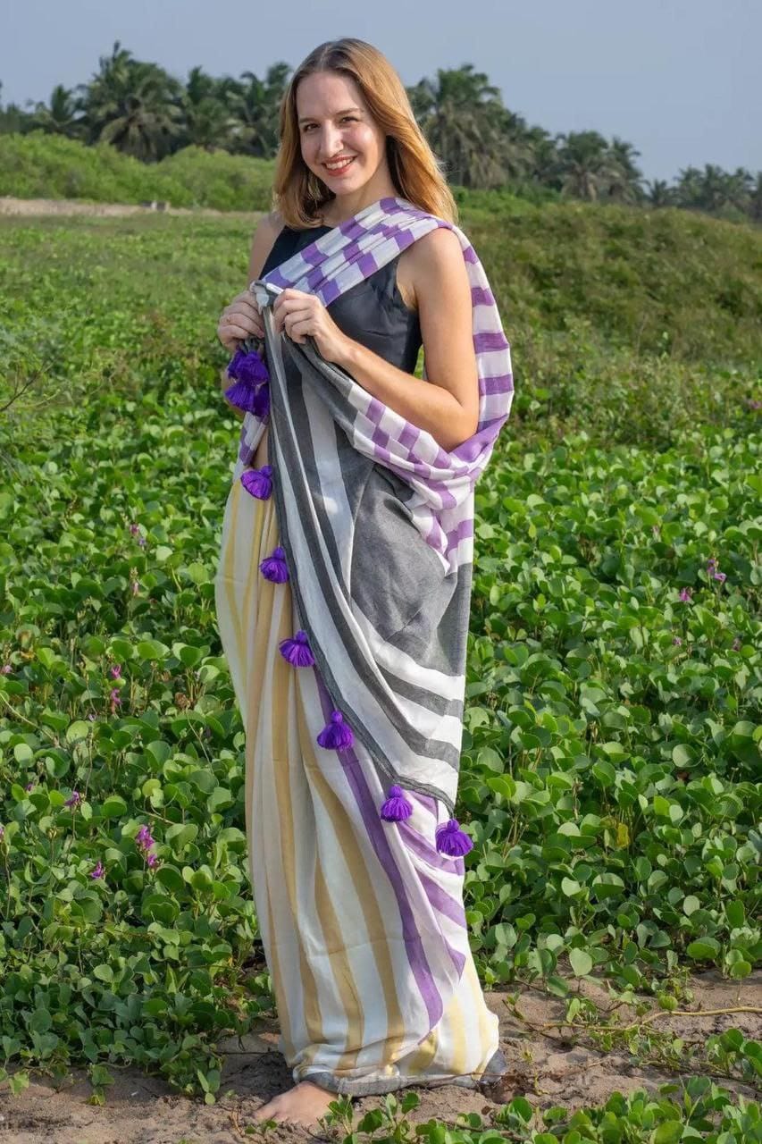 Linen Digital Print Saree with Fumka Border – MG583_560SS