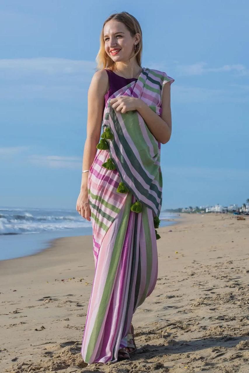 Linen Digital Print Saree with Fumka Border – MG583_560SS