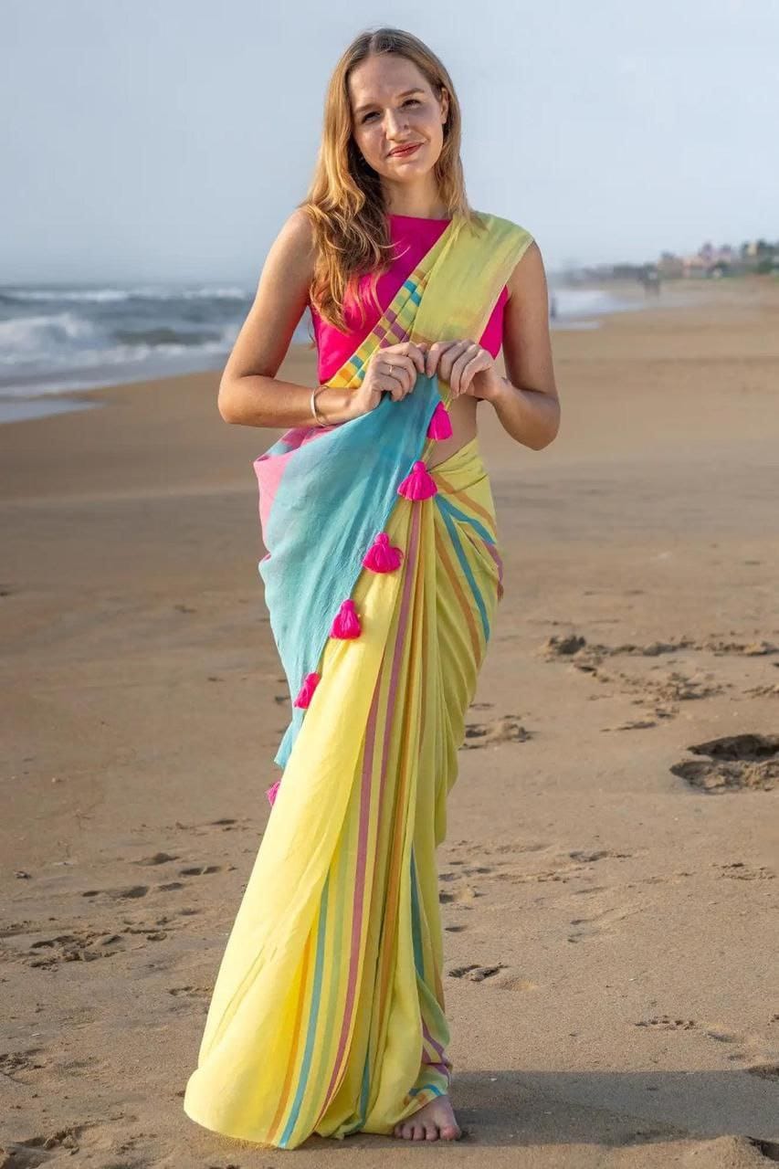 Linen Digital Print Saree with Fumka Border – MG583_560SS