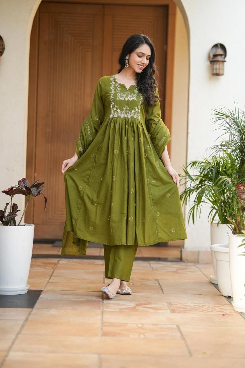 Anarkali Cotton Kurta Set with Malmal Dupatta