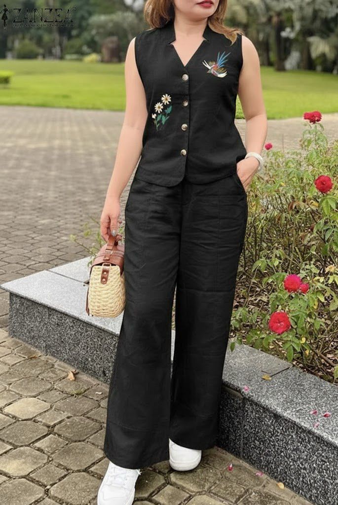 Trending Premium Cotton Slub Cord Set with Aari Bird & Flower Work – Top & Palazzo (ssvf_599)