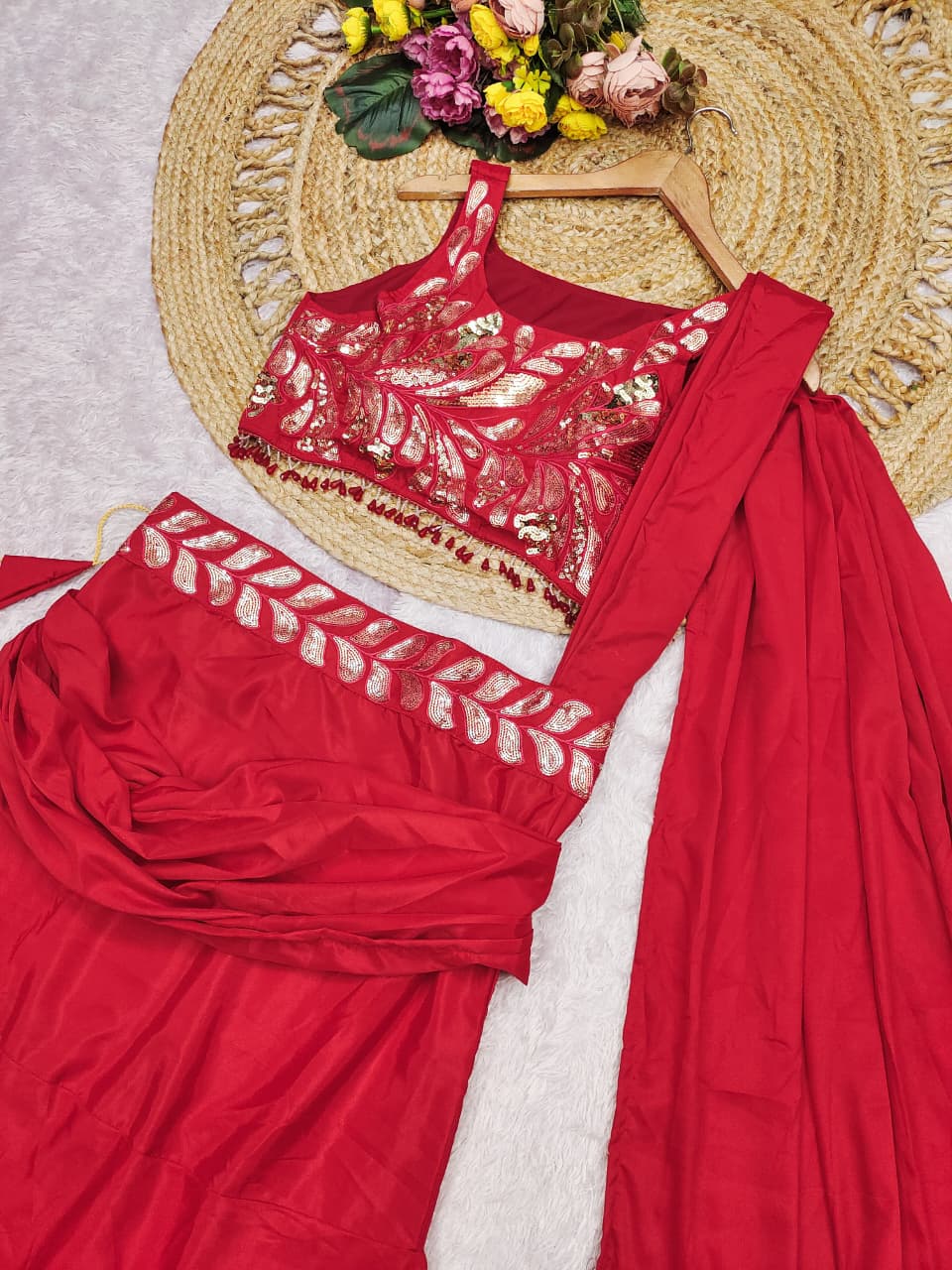 Trending Designer Lehenga Saree with Embroidered Blouse | Premium Crape Silk Party Wear Lehenga Saree_SS.1299(HV 9340)