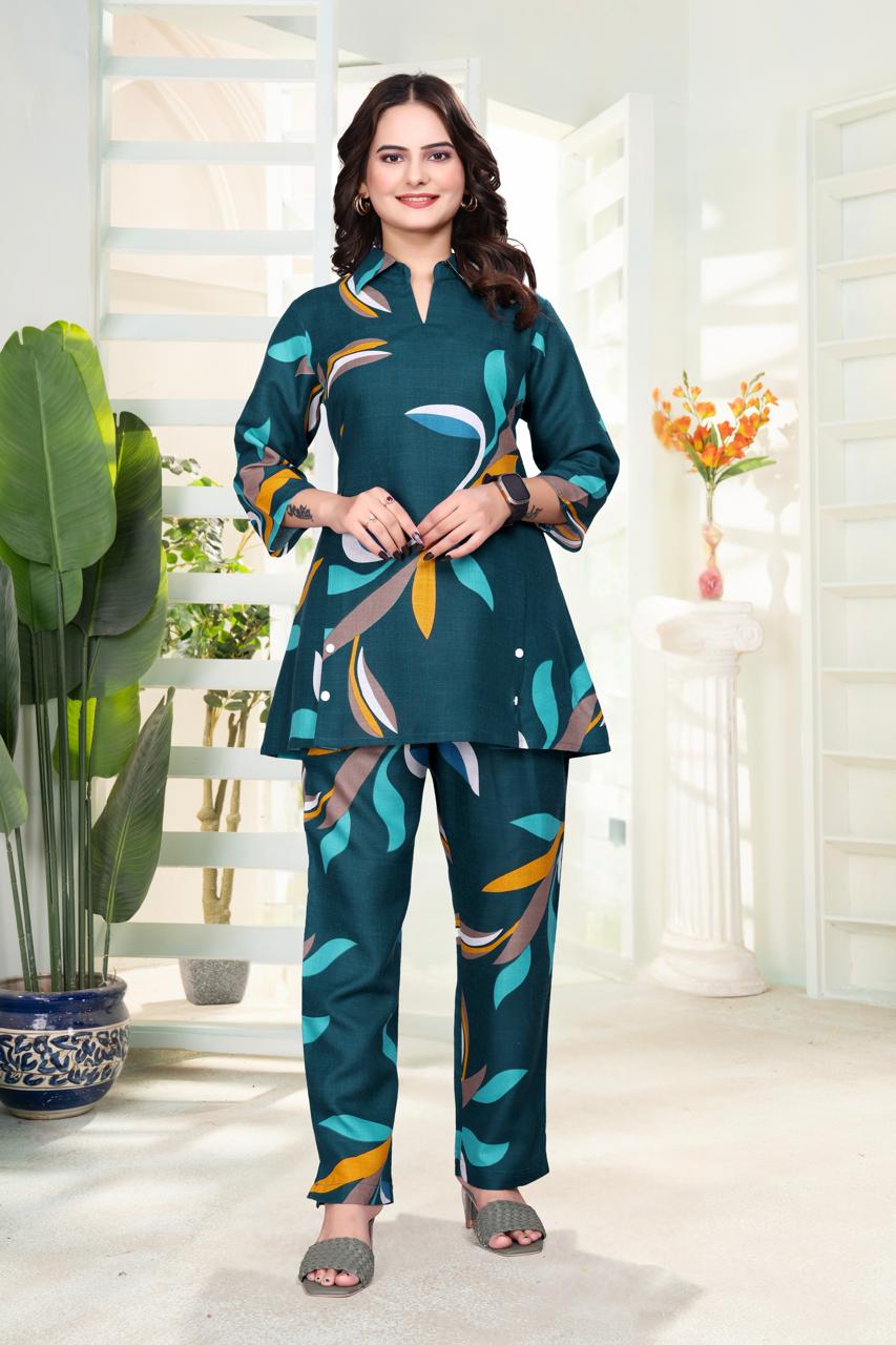 Premium Designer Co-Ord Set for Women in Magic Slub Fabric with Collar Neck_EV24-566(ssvf.499)