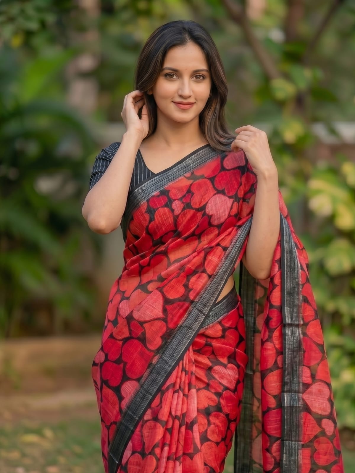 Linen Saree with Silver Jari Border – MG357.560SS