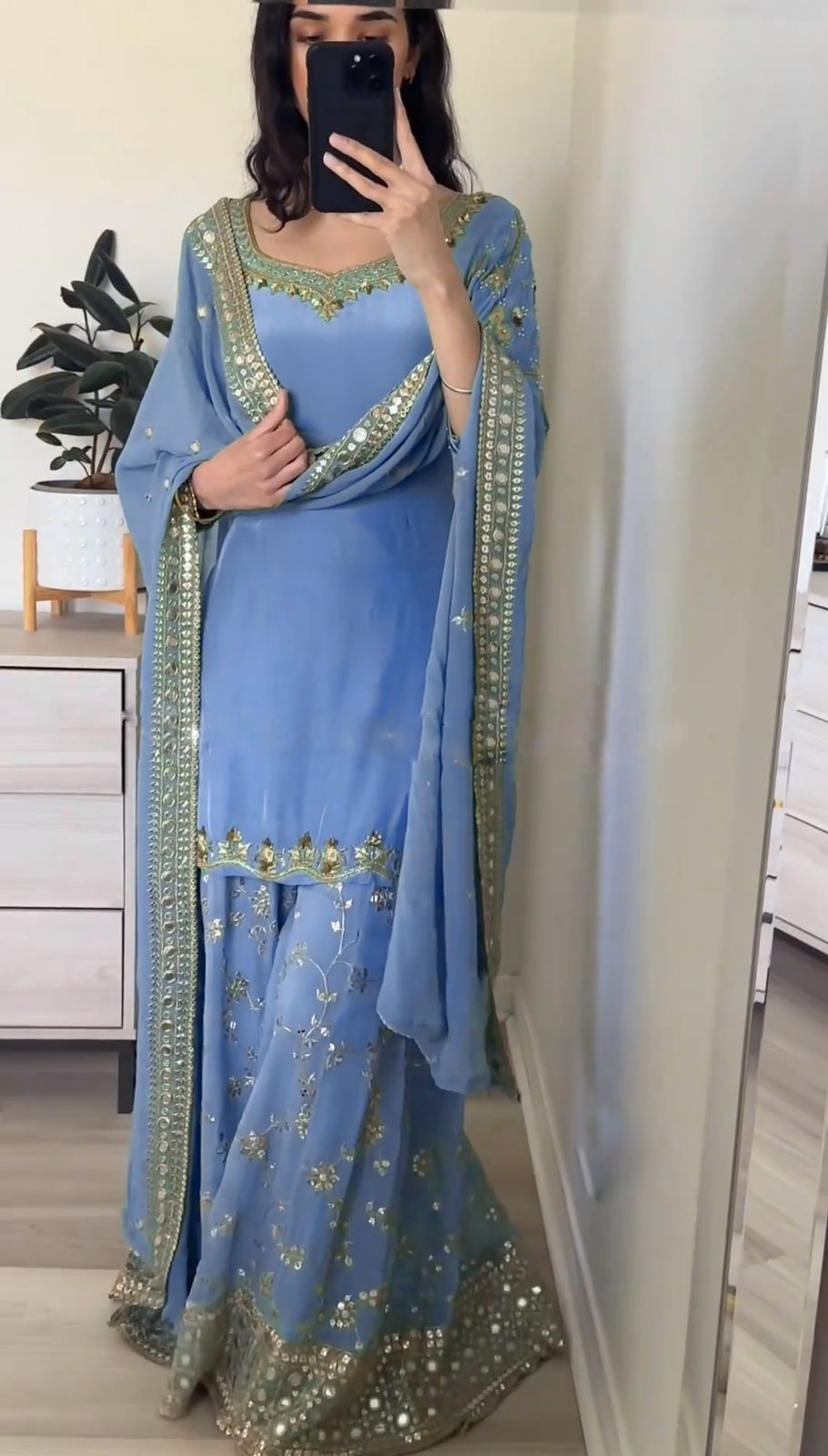 Party Wear Faux Georgette Kurti Sharara Set ssvf_SRK_5135