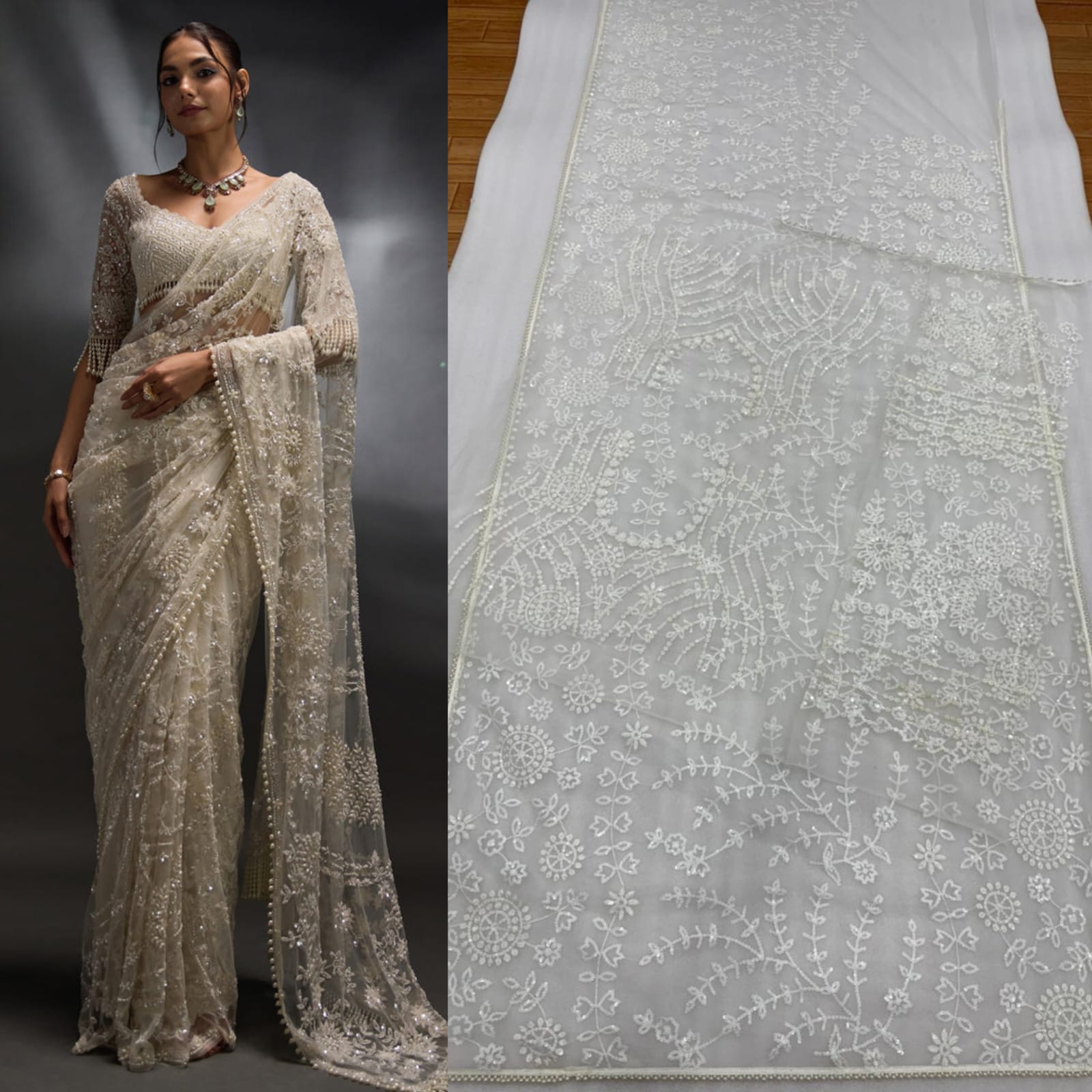 Mono Net Heavy Sequins Embroidery Saree_999SS