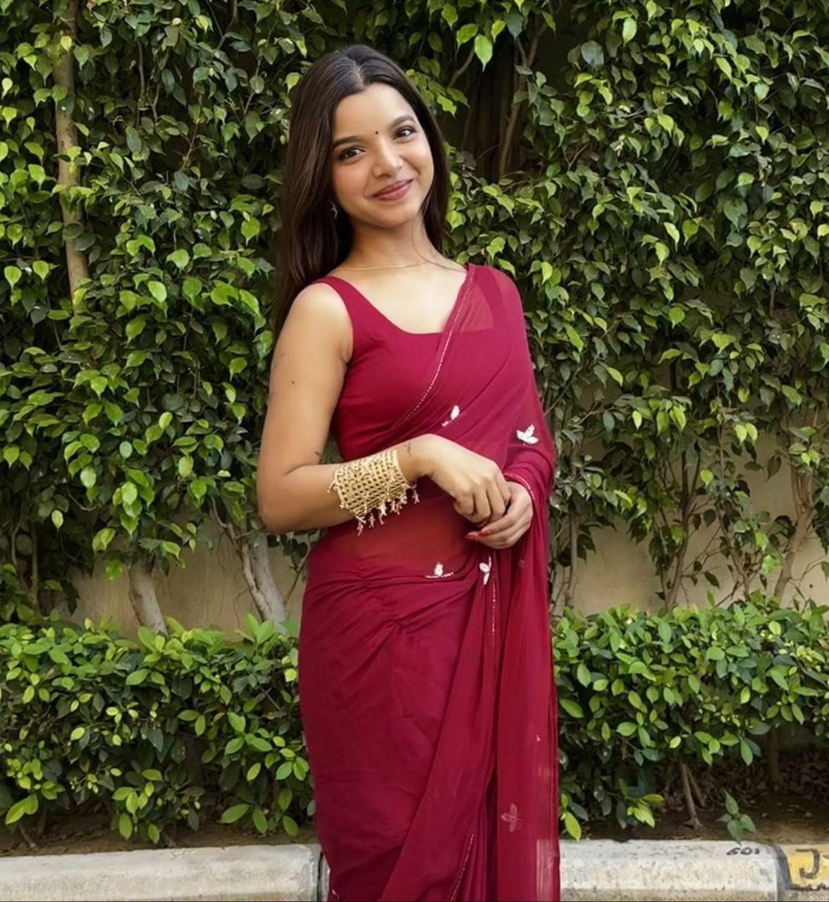 Soft Georgette Handwork Dinner Saree with Silver Border_599SSV