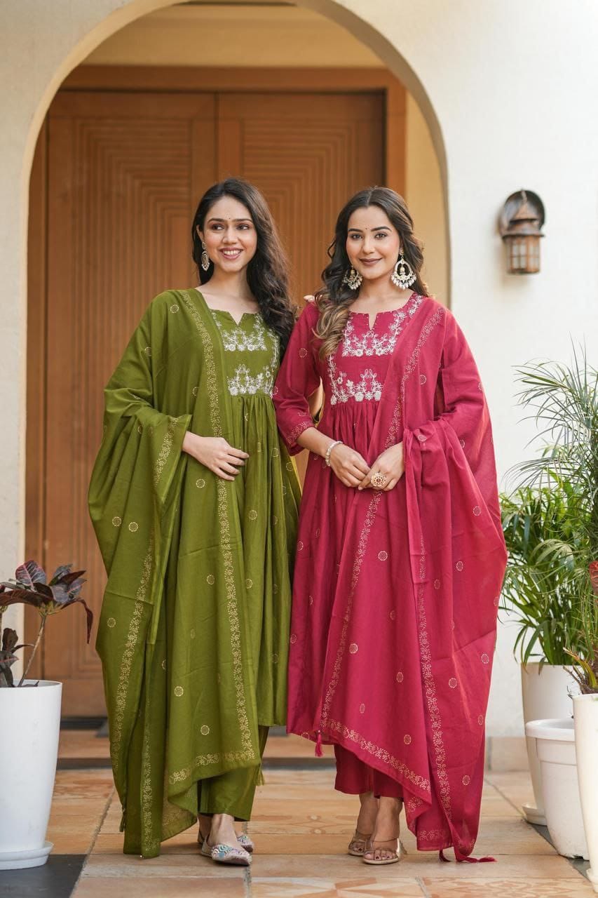 Anarkali Cotton Kurta Set with Malmal Dupatta