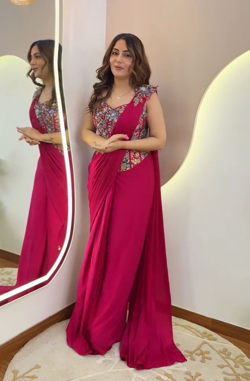 Heavy Crepe Embroidery Sequence Work Ready-to-Wear Saree with Fully Stitched Blouse(HB-213_1099)