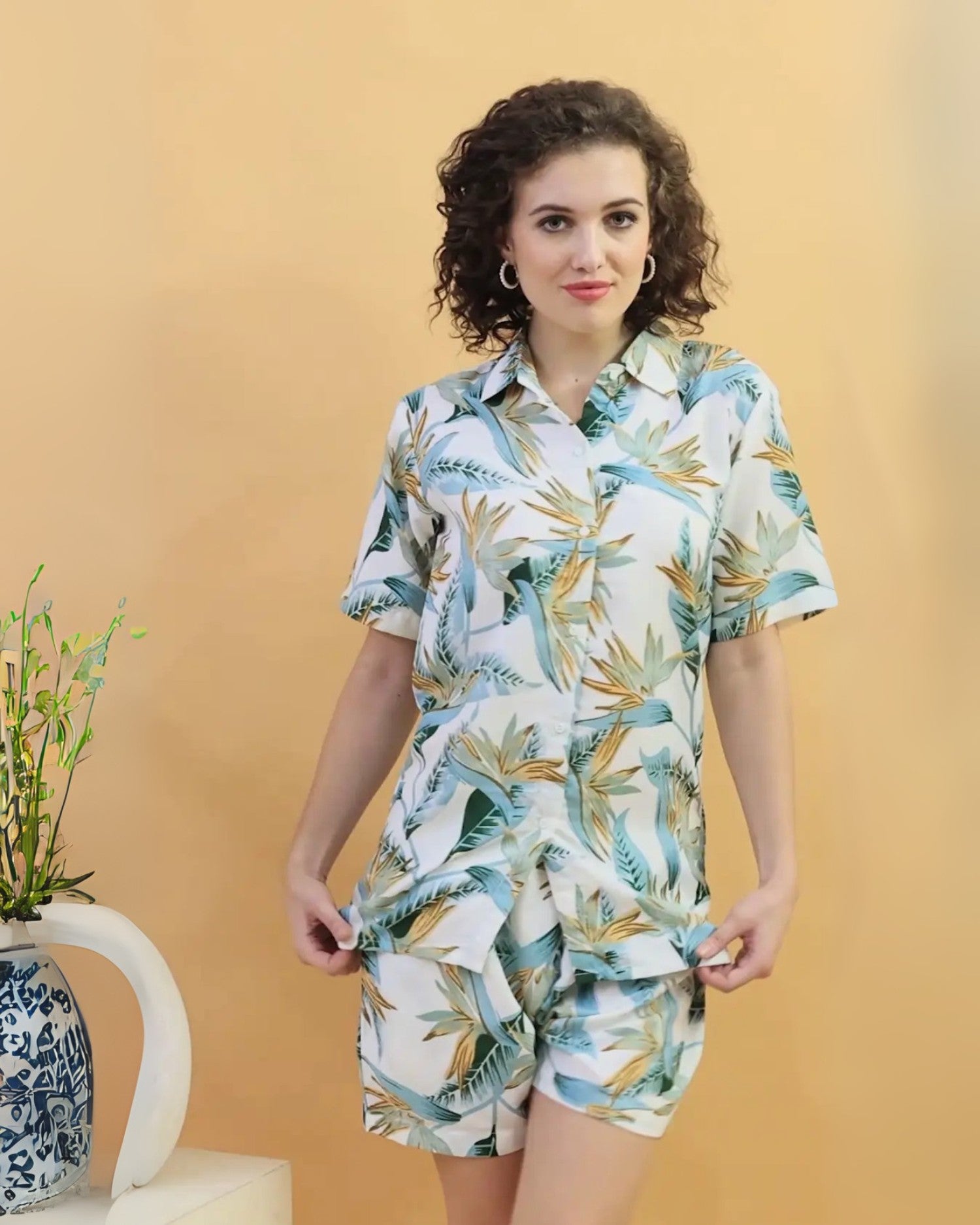 Green Leaf Shorts Set