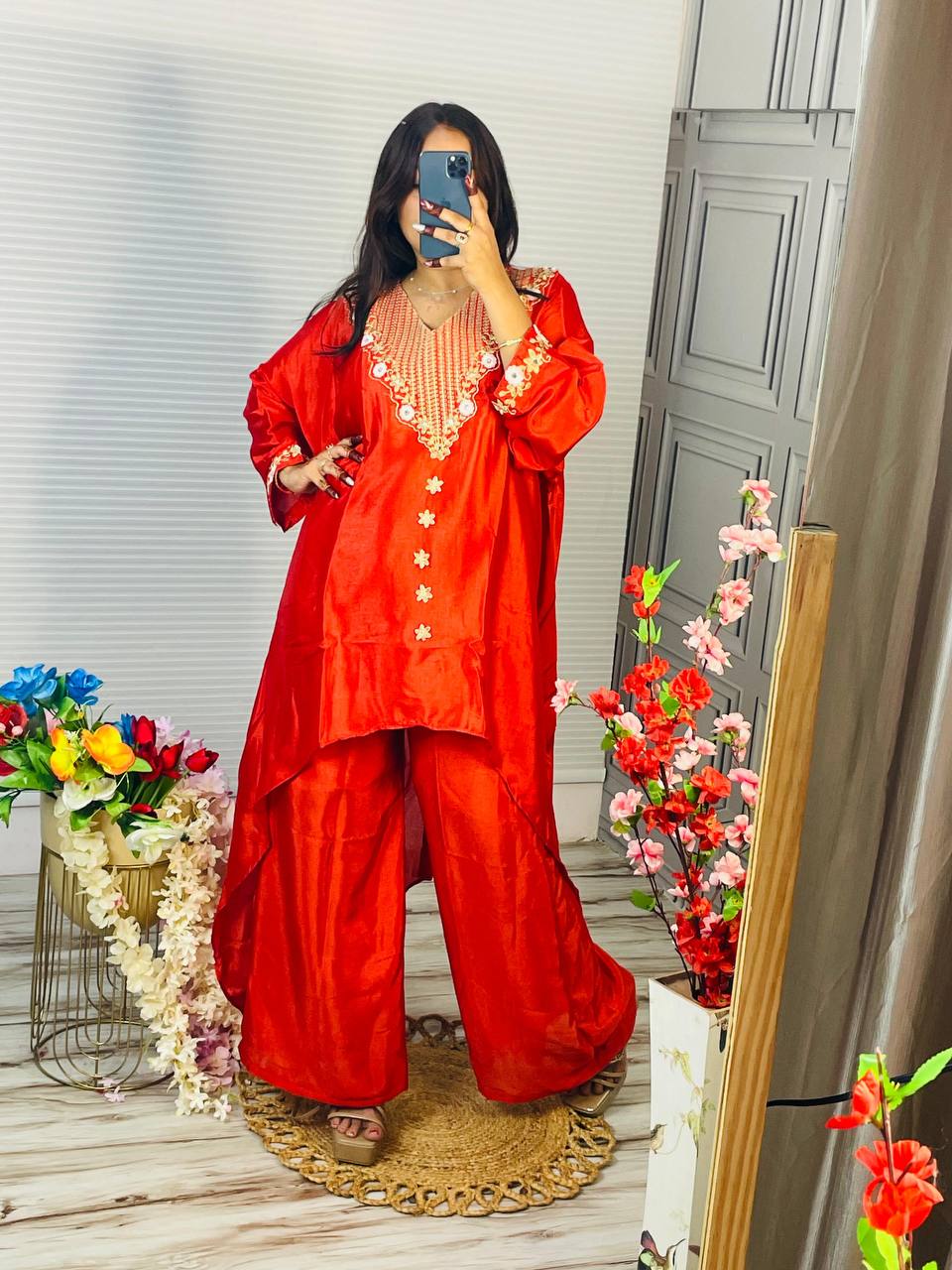 Designer Heavy Chinon Embroidered Kaftan Cord Set | Party & Festive Wear (2 Pc Set)
