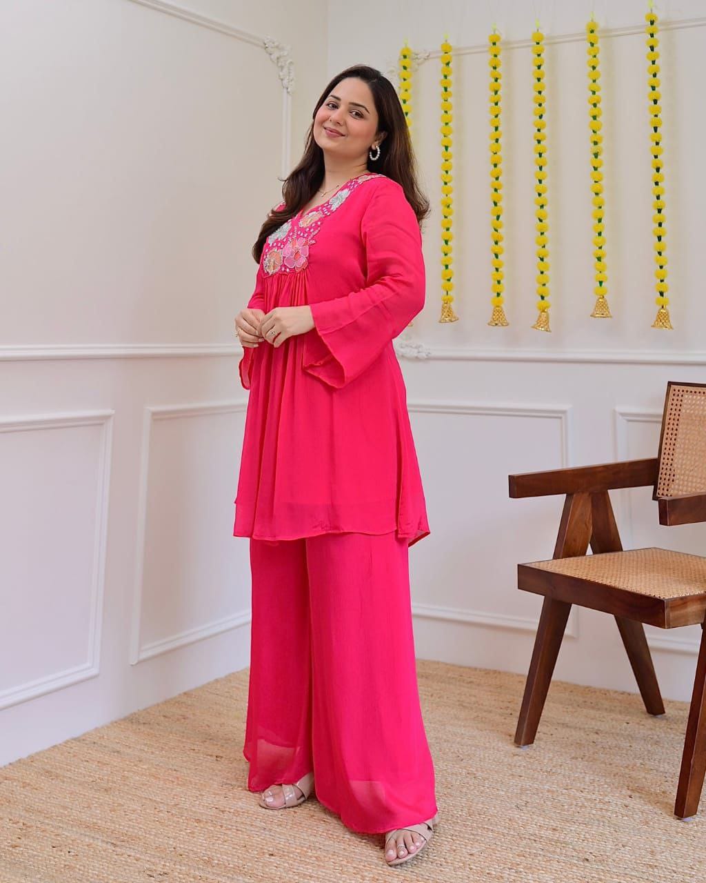 Elegant Festive Georgette Co-Ord Set for Women with Embroidery Work – Party & Daily Wear_ssvf (M to 3XL)