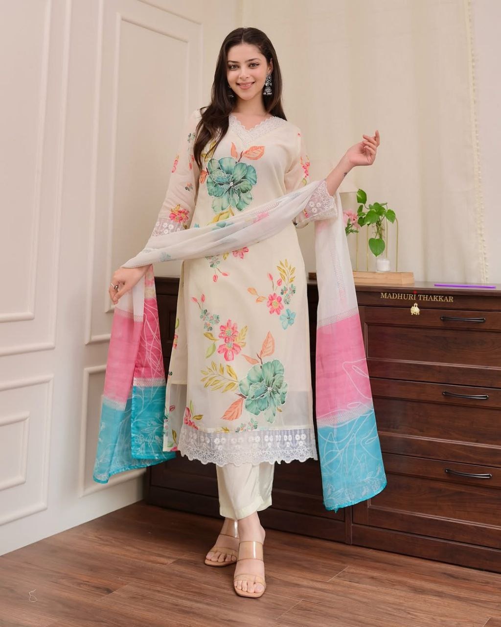 Orgenza Handwork Suit Set with Dupatta