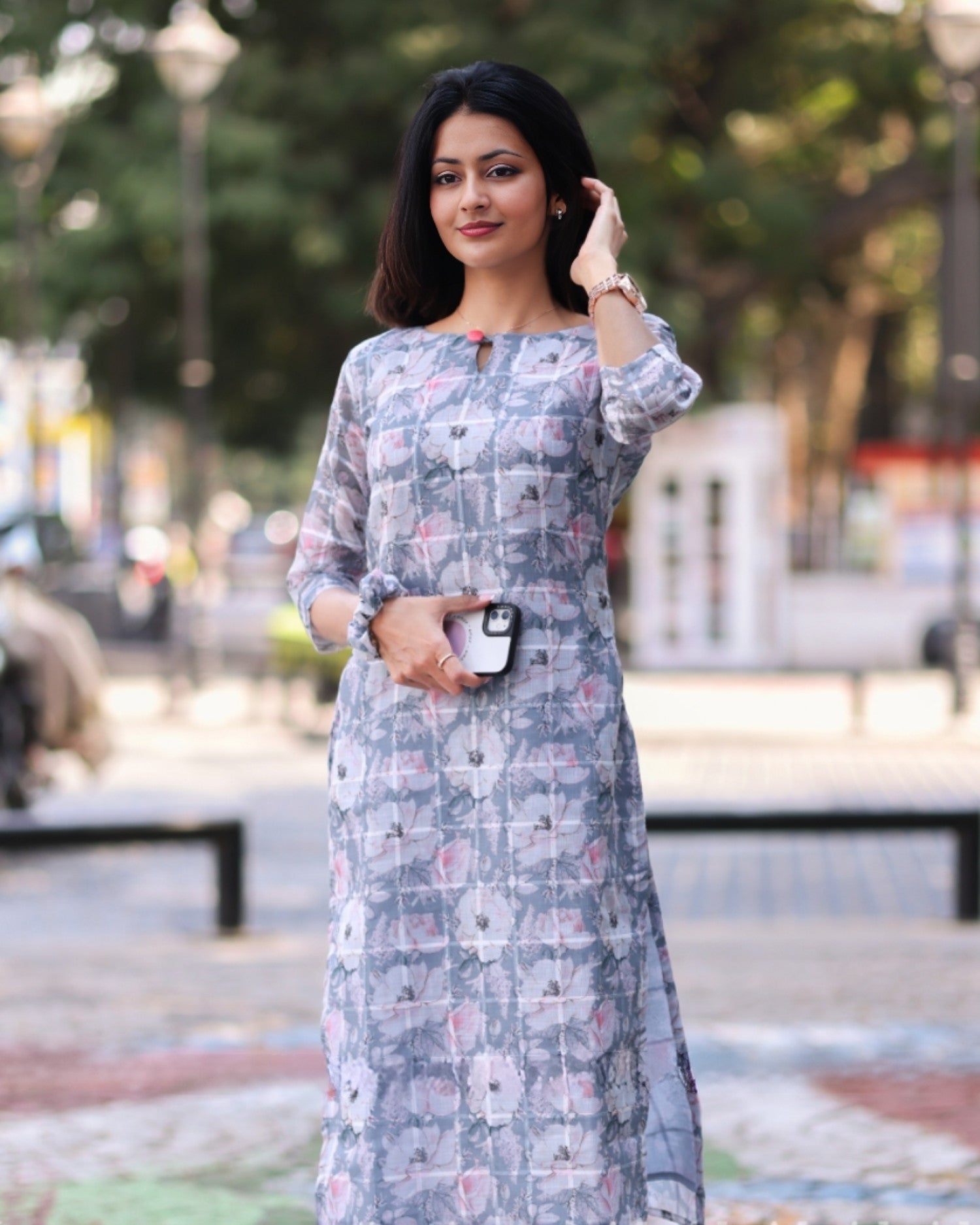 Grey Flower Kurti