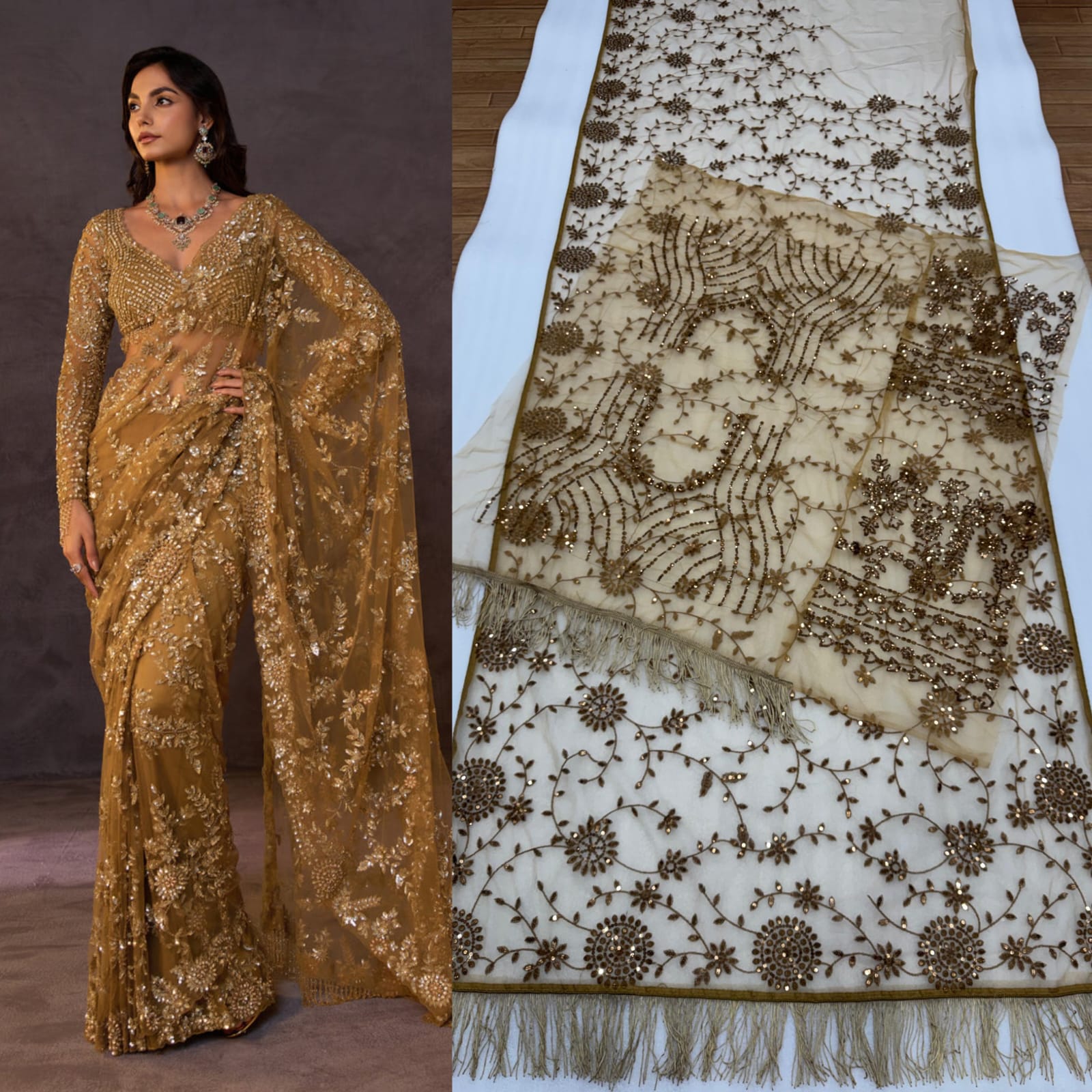 Mono Net Heavy Sequins Embroidery Saree_999SS