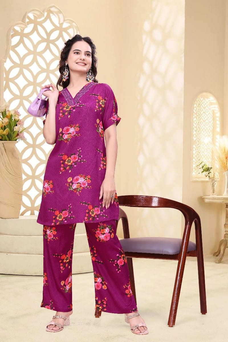 Printed Co-Ord Set for Women V Neck ssvf_Code 697/689
