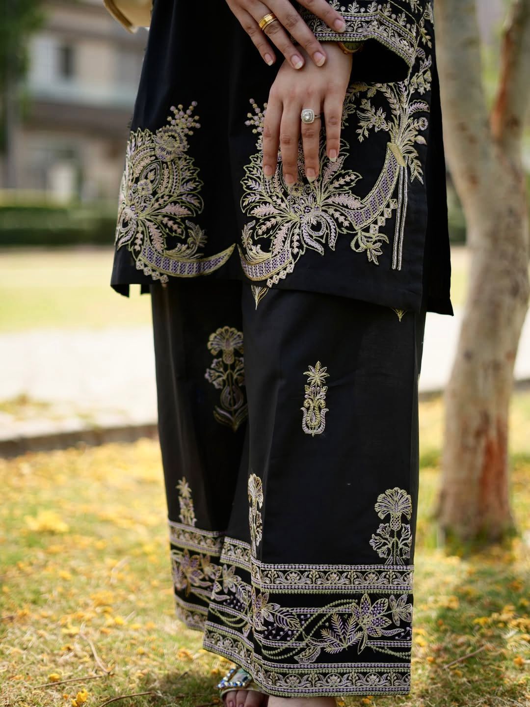 Elegant Black Muslin Cotton Embroidered Kurti Palazzo Set for Women – Premium Co-Ord Set_ssvf(LC 1392)