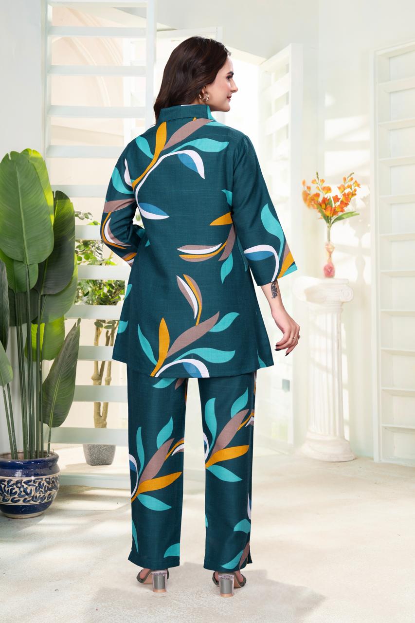 Premium Designer Co-Ord Set for Women in Magic Slub Fabric with Collar Neck_EV24-566(ssvf.499)