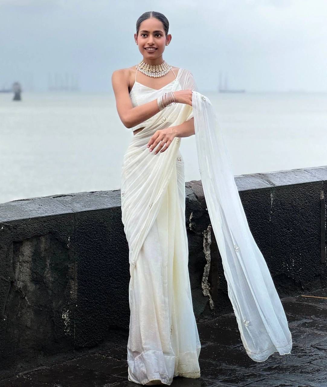 Soft Georgette Handwork Dinner Saree with Silver Border_599SSV