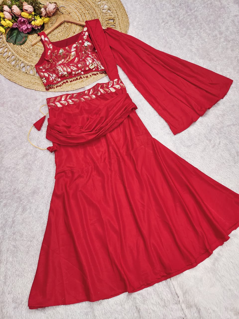 Trending Designer Lehenga Saree with Embroidered Blouse | Premium Crape Silk Party Wear Lehenga Saree_SS.1299(HV 9340)