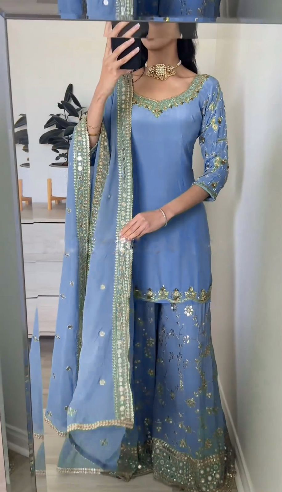 Party Wear Faux Georgette Kurti Sharara Set ssvf_SRK_5135