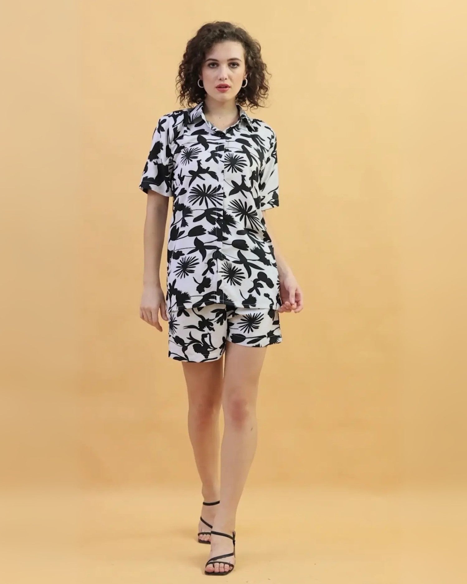 Black Floral Shorts Set