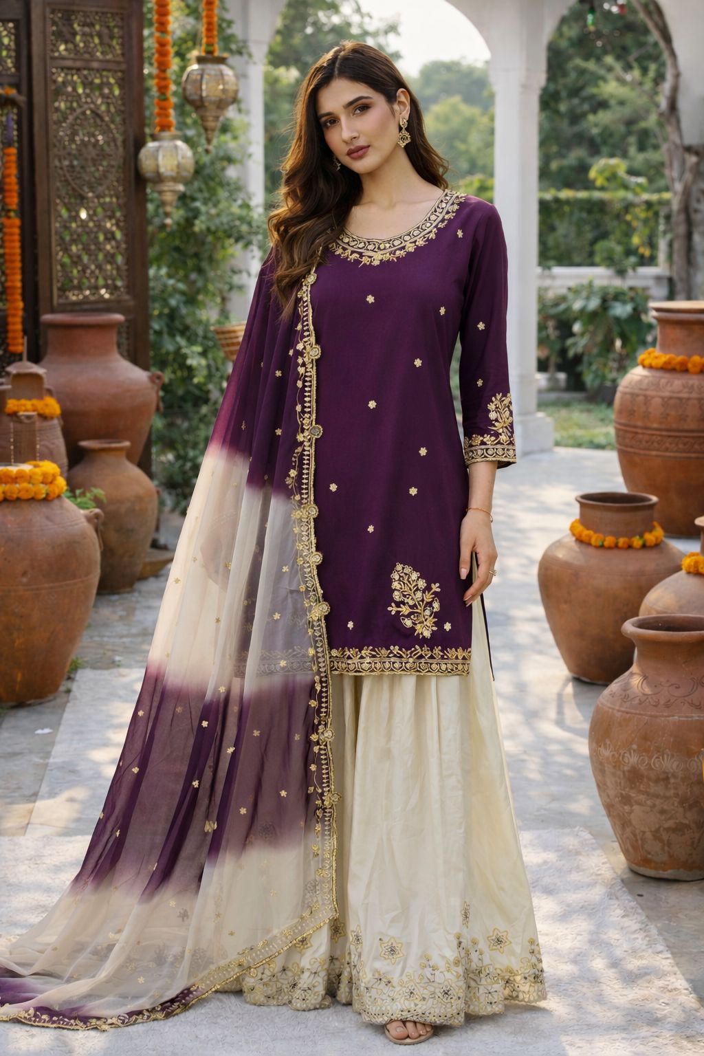 French Crepe Embroidered Kurti Set with Organza Dupatta ssvf_jL1041.1299
