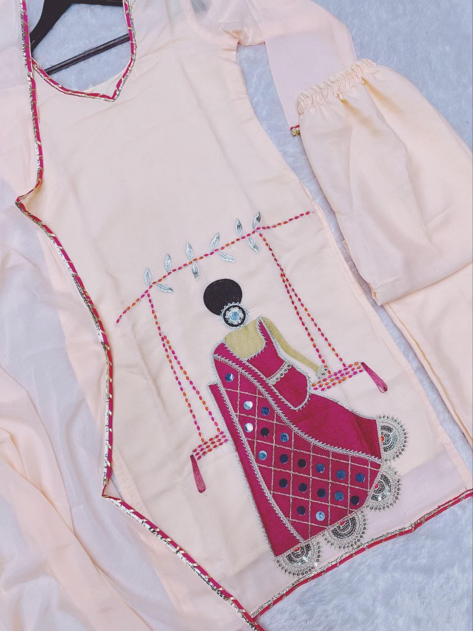 Designer Star Georgette Embroidered Sharara Set with Real Mirror Work | Party & Festive Wear (3 Pc Set)