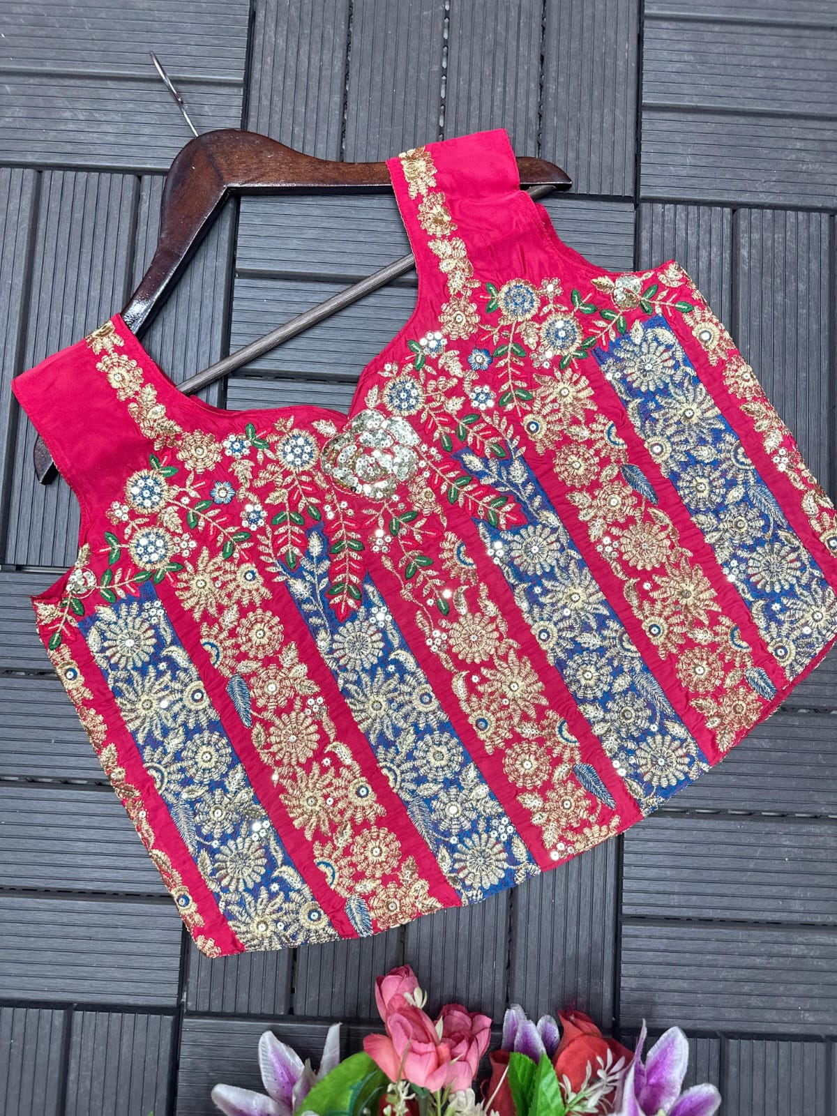 Heavy Crepe Embroidery Sequence Work Ready-to-Wear Saree with Fully Stitched Blouse(HB-213_1099)