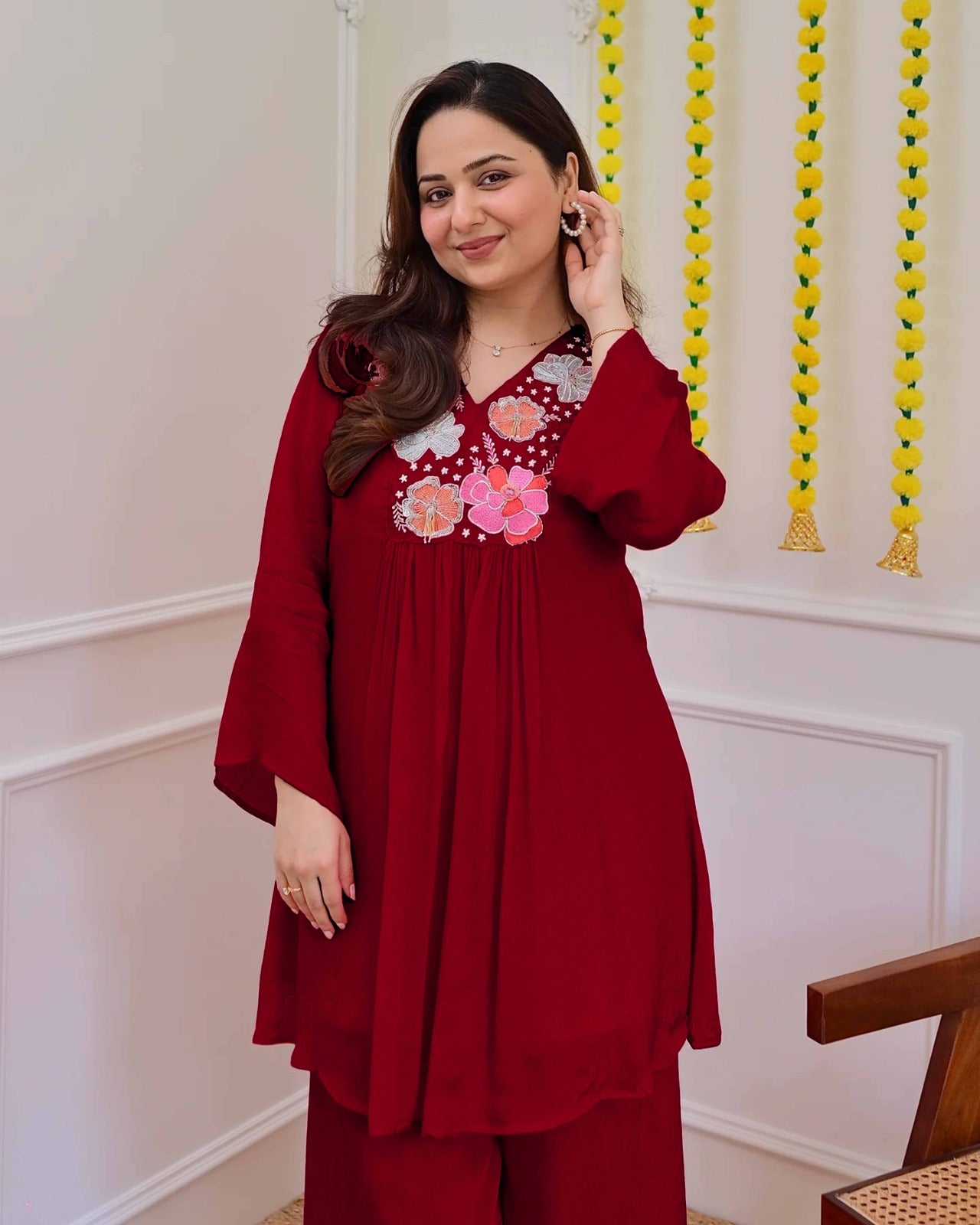 Elegant Festive Georgette Co-Ord Set for Women with Embroidery Work – Party & Daily Wear_ssvf (M to 3XL)