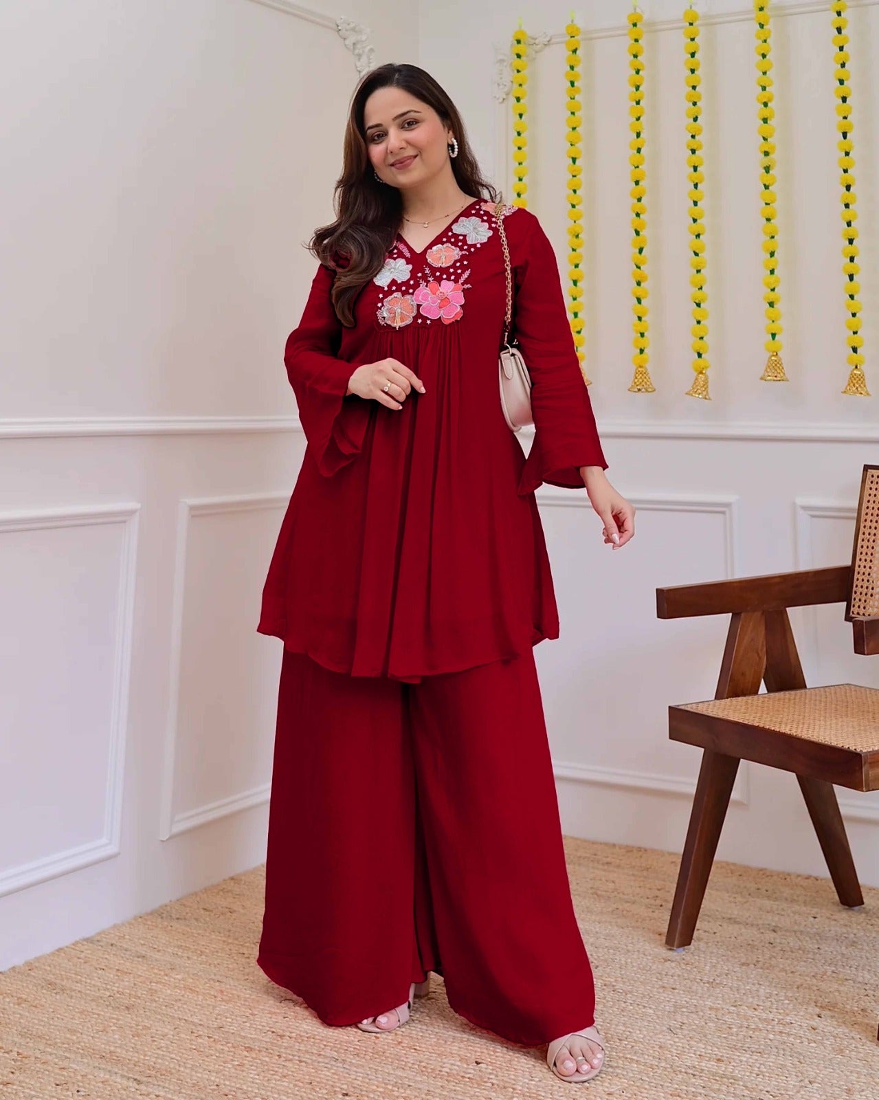 Elegant Festive Georgette Co-Ord Set for Women with Embroidery Work – Party & Daily Wear_ssvf (M to 3XL)